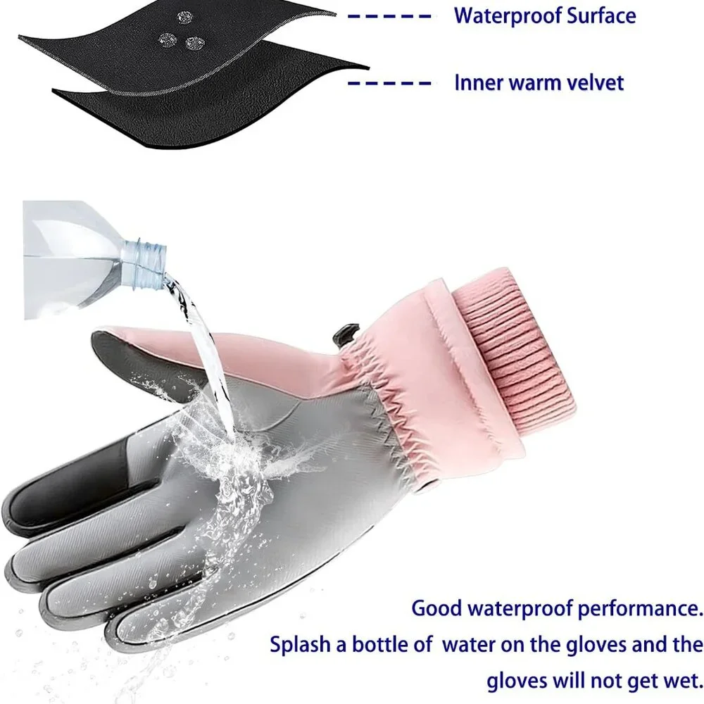 Women Winter Ski Pink Gloves